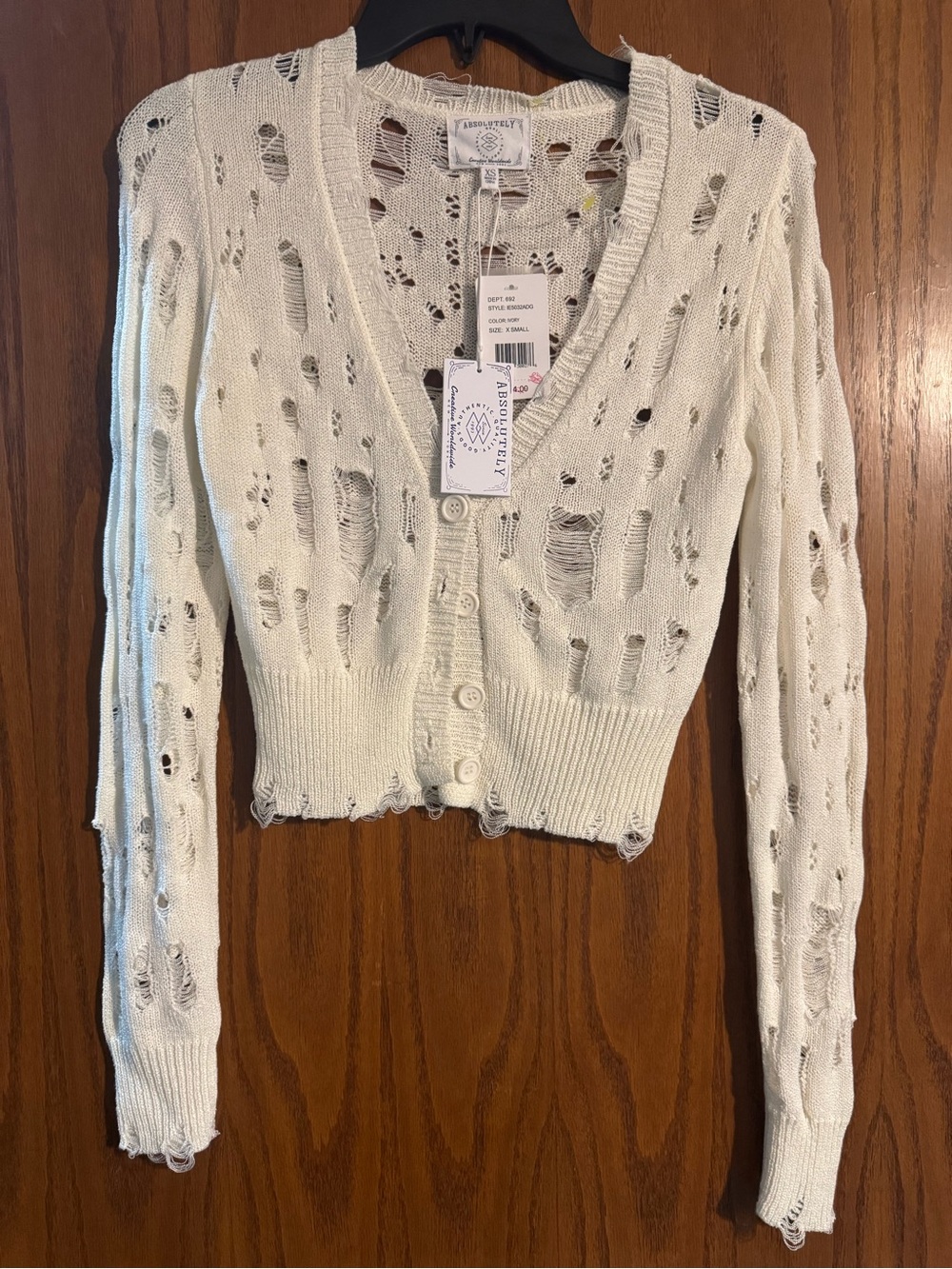 Absolutely Cream Distressed Cropped V-Neck Cardigan